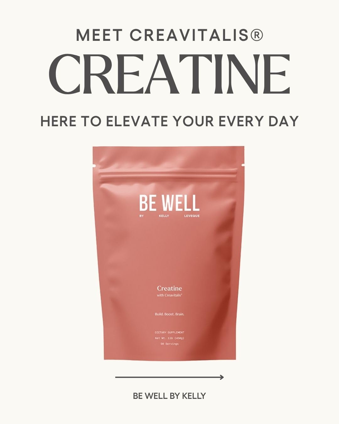 Be Well by Kelly Creatine with Creavitalis, Dietary Supplement, 1lb (450g), 90 Servings Build. Boost. Brain. Be Well by Kelly LeVeque Au supplements