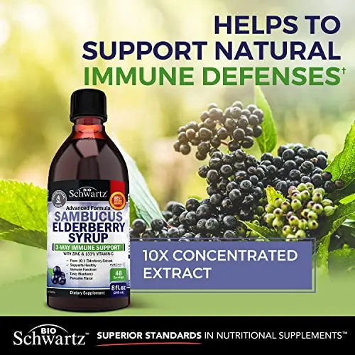 Elderberry Syrup for Kids and Adults - Natural Immune Support with Zinc and Vitamin C BioSchwartz Au supplements