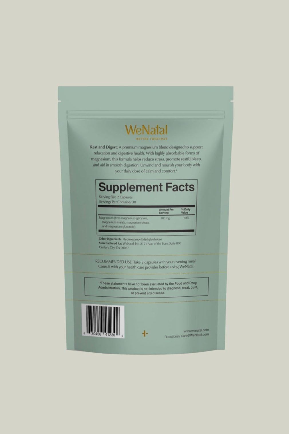 WeNatal Rest + Digest Magnesium Supplement with Glycinate, Malate, Citrate & Gluconate for Relaxation, Digestion, Sleep, Mood & Stress Support – Vegan, Non-GMO, 60 Capsules WeNatal Au supplements