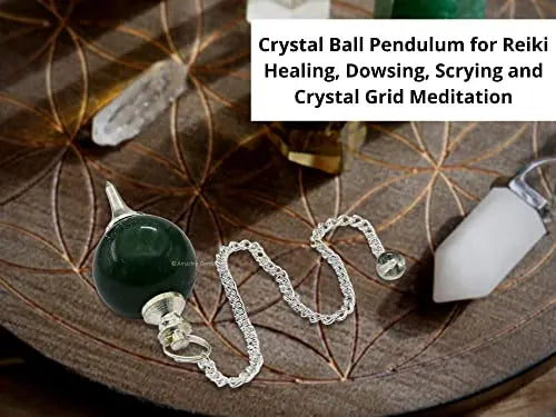 Green Aventurine Crystal Ball Pendulum for Divination - Dowsing Pendulum Necklace with Chain Amazing Gemstone Au supplements