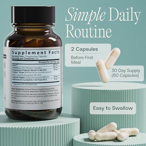 BIOMA GLP-1 Booster - Natural Appetite Control Supplement with Clinically Proven Probiotics, Prebiotics & Postbiotics - Support Weight Management & Satiety, (60 Capsules - 30 Day Supply) BIOMA Au supplements