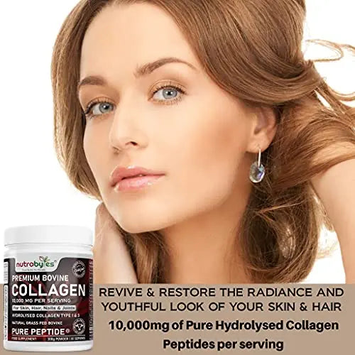 Pure Hydrolysed Collagen Powder 10000mg Bovine Type 1 & 3 Unflavoured|High Strength Protein Peptides for Women & Men NUTRABYTES Au supplements