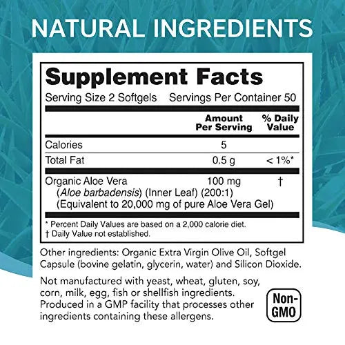 NutriWorth Aloe Vera Supplement (100 Softgels) 20,000mg Pure Gel Equivalency NutriWorth Au supplements