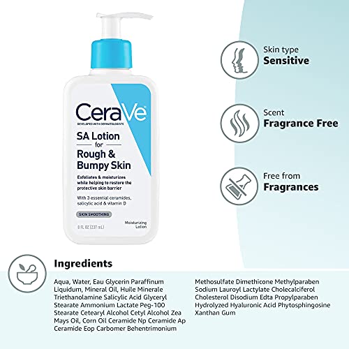 CeraVe SA Lotion for Rough & Bumpy Skin, Vitamin D, Hyaluronic Acid, Lactic Acid & Salicylic Acid Lotion