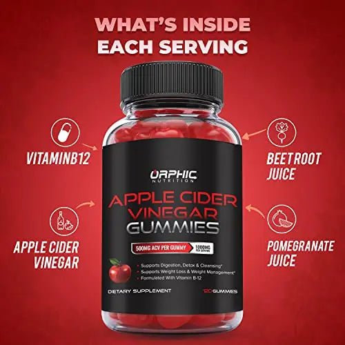 Apple Cider Vinegar Gummies with Mother- 1000mg - Supplement Formulated to Support ORPHIC NUTRITION Au supplements
