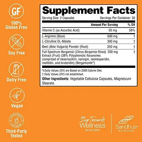 Sandhu's L-Arginine with Nitric Oxide Precursor | Made in The USA| 30 Days Supply Sandhu's Au supplements