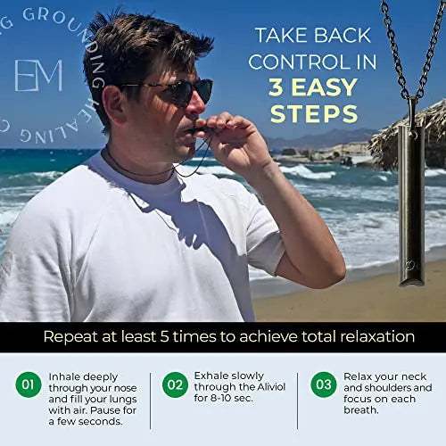Mindful Breathing Necklace for Anxiety Stress Relief - Earth and Moon Stainless Steel Anxiety EARTH AND MOON Au supplements