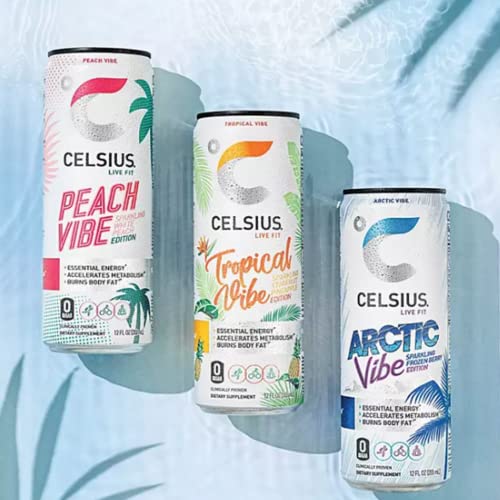 CELSIUS Energy Drink |Functional Essential Energy Drink Peach Vibe, Tropical and Arctic BETRULIGHTBuy Supplements Australia
