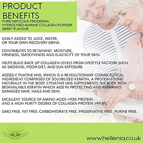 Pure Hydrolysed Marine Collagen Powder 300g | Berry Flavour | Type 1 and 3 Hellenia Au supplements