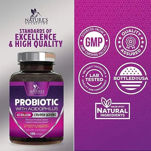 Probiotics, 60 Billion CFU per Serving, Probiotic with Prebiotics for Digestive & Immune Health Nature's Nutrition Au supplements
