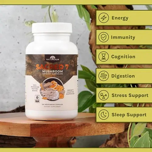 Naturealm Sacred 7 Mushroom Extract Capsules - Chaga, Cordyceps, Lion's Mane Naturealm Au supplements