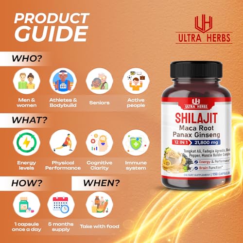 Shilajit Pure Himalayan 21,800mg - Energy Booster 85% Fulvic Acid, Maca Root ULTRA HERBS Au supplements