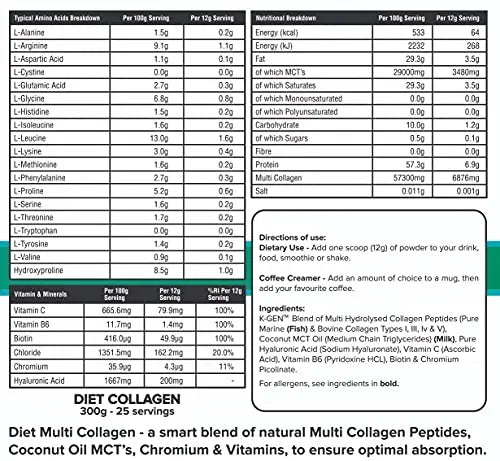K-GEN Multi Collagen Peptides Powder Hydrolyzed Grass Fed Bovine, Wild Caught Marine | Advanced Diet Collagen Types I, III, IV & V Hyaluronic K GEN ketogenic enhancement Au supplements