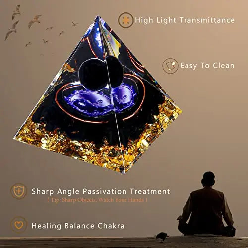 Yin Yang Healing Crystal Orgonite Pyramid - Tai Chi with Obsidian Ball - Taiji Reiki Chakra Meditation FENGSHUI-CAISHEN Au supplements