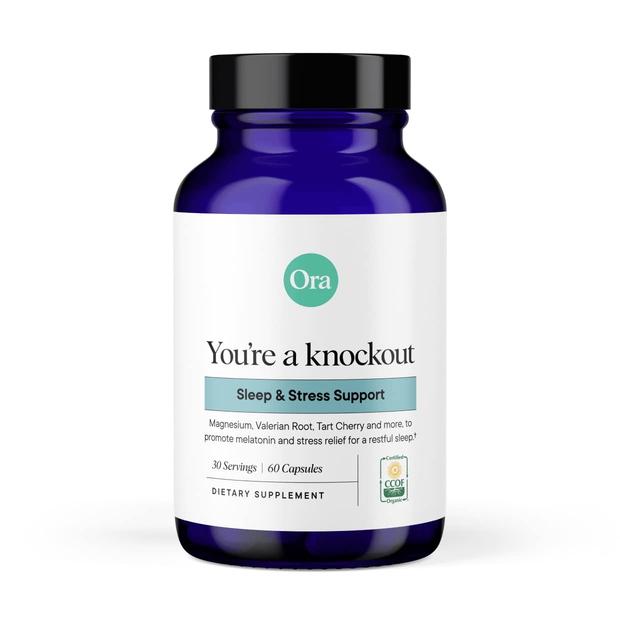 Ora Organic Natural Sleep Aid Supplement Stress Support Calming Herbal Blend with Melatonin from Tart Cherry - Includes Magnesium Citrate, Valerian Root, and Lemon Balm - 1 Month Supply, 60 Capsules Ora Organic Au supplements