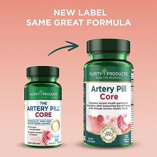 Purity Products Artery Pill Core from MK-7 Vitamin K2, Plant-Based S7 Nitric Oxide Booster Purity Products Au supplements