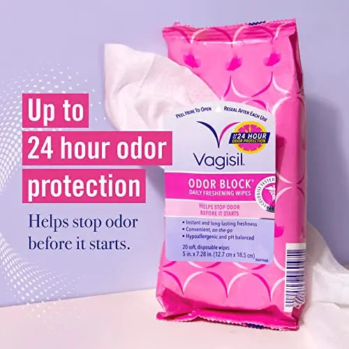 Vagisil Odor Block Daily Freshening Wipes for Feminine Hygiene in Resealable Pouch Vagisil Au supplements
