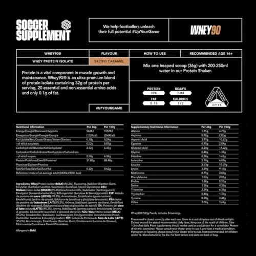 Whey90 Salted Caramel 1kg Whey Protein Isolate- by Soccer Supplement, 32 Grams SOCCER SUPPLEMENT Au supplements