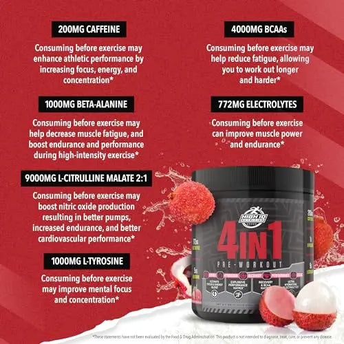 High IQ Nutrition 4 in 1 Lychee Flavored Pre Workout Powder 200mg Caffeine | Energy, Focus High IQ Nutrition Au supplements