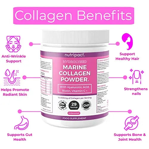 Hydrolysed Marine Collagen Peptides Powder with Hyaluronic Acid, Biotin, Vitamin C & B Vitamins – 10,000mg Collagen nutripact Au supplements