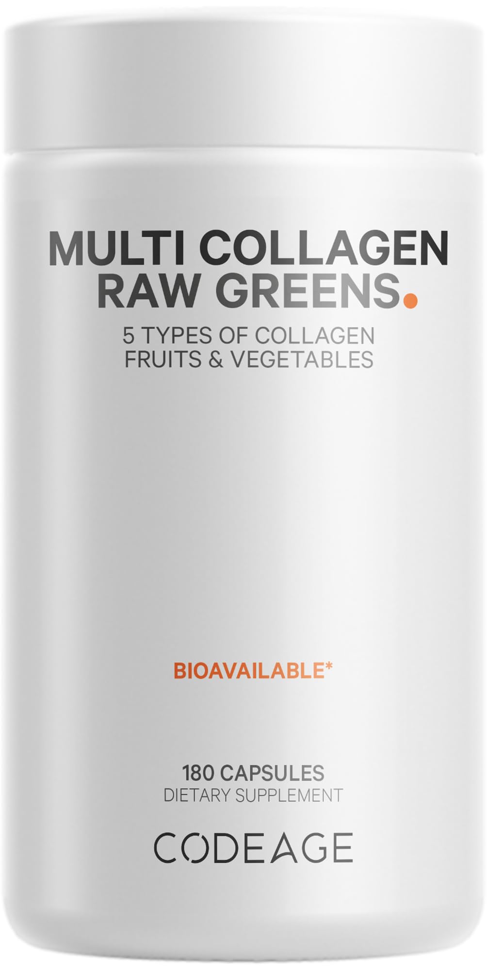 Codeage Multi Collagen Protein + Organic Raw Greens Superfood Capsules Supplement, 21 Fruits & Veggies, Grass-Fed Hydrolyzed Collagen Peptides, 5 Types All-in-One, 180 Count Codeage Au supplements