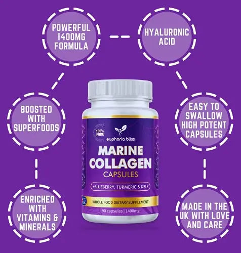 High Strength Marine Collagen Tablets - Skin, Hair, Nails & Joints - Fortified with Hyaluronic Acid Euphoria Bliss Au supplements