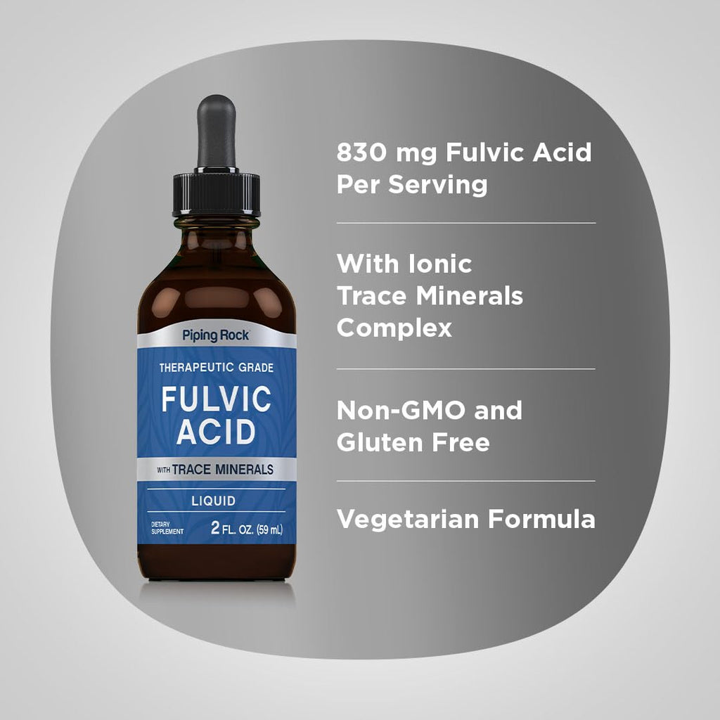 Piping Rock Liquid Fulvic Acid Drops | 2 fl oz | with Trace Minerals | Ionic Supplement | Vegetarian, Non-GMO & Gluten Free