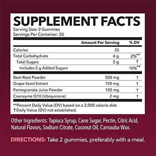 Beet Root + COQ10 Gummies Nitric Oxide Booster for Healthy Energy & Circulation Support HAVASU NUTRITION Au supplements