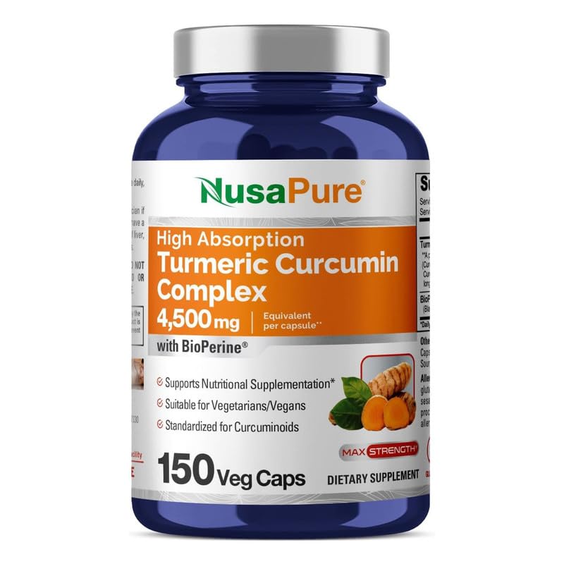 NusaPure Turmeric Curcumin Complex 4,500mg per caps, 150 caps, Non-GMO, Gluten-Free, & Bioperine NusaPure Au supplements