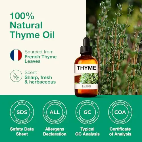 Kukka Thyme Essential Oil for Hair Thyme Oil for Skin - 100% Natural Thyme Essential Oil for Diffuser KUKKA essential oils Au supplements