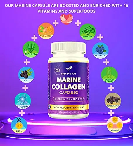High Strength Marine Collagen Tablets - Skin, Hair, Nails & Joints - Fortified with Hyaluronic Acid Euphoria Bliss Au supplements