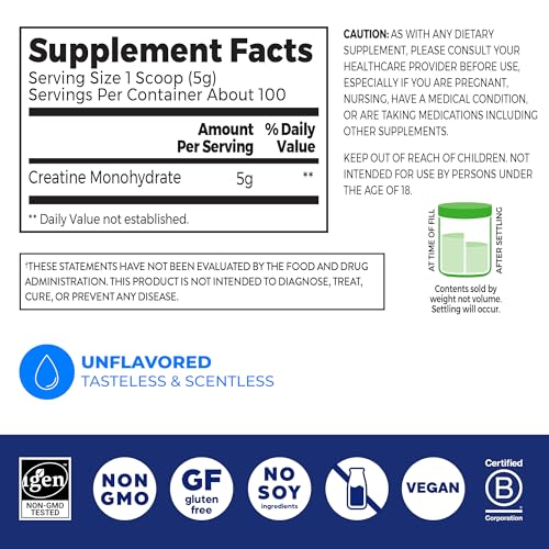 Orgain Creatine Monohydrate Micronized Powder, 100 Servings, Unflavored, Supports Muscle Growth, Post Workout Recovery and Brain Health, No Artificial Additives, for Men & Women, Vegan Orgain Au supplements