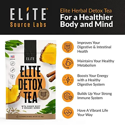 Elite Detox Tea: Natural Organic 7-Herbal Blend for Gentle Cleansing as Needed. Bloating Tea Elite Source Labs Au supplements