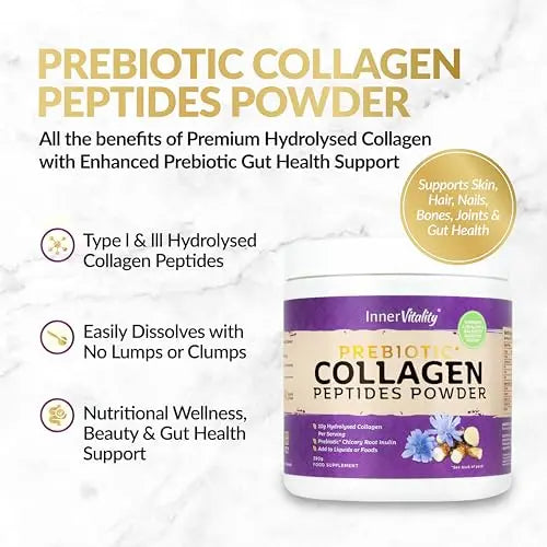 Prebiotic Collagen Powder - 390g Hydrolysed Bovine Collagen Peptides with Prebiotics for Gut Health & Skin Inner Vitality Au supplements