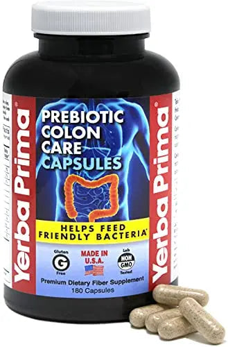 Yerba Prima Prebiotics Colon Care Fiber Caps, 180 Capsules - Five Forms of Fiber Plus FOS Yerba Prima Au supplements