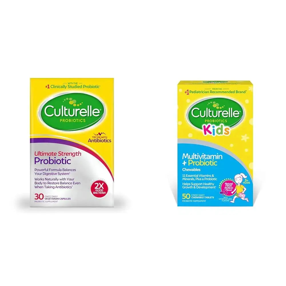 Culturelle Ultimate Strength 20 Billion CFU Probiotic Plus Kids Complete Multivitamin with 11 Vitamins and Minerals Chewables, 50 Count Culturelle Au supplements