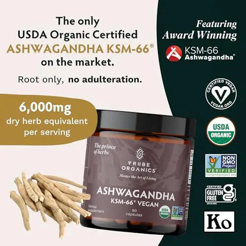 TRIBE ORGANICS Vegan Ashwagandha KSM 66 Pure Organic Root Powder Extract Ayurvedi TRIBE ORGANICS Au supplements