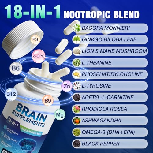 18-in-1 Brain Supplement for Memory and Focus – Nootropic Capsules with Alpha GPC, Bacopa, Ginkgo Biloba, Lion's Mane, Vitamin B6 & B12 | Cognitive Health, Mental Clarity | Vegan, Non-GMO Fenolutra Au supplements