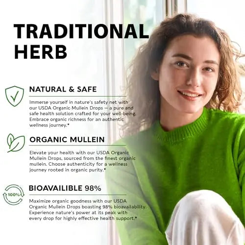 USDA Organic Mullein Drops for Lungs - Mullein Leaf Extract Supplement - Made in USA NUTRAHARMONY Au supplements