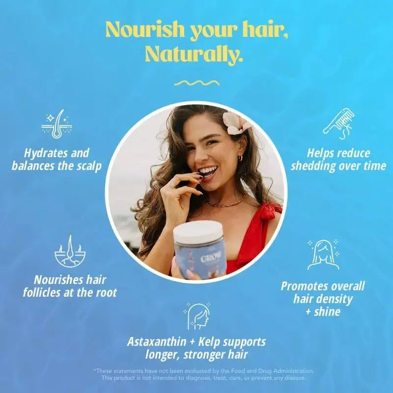 Akasha Superfoods Grow Hair & Beauty Gummies, Supplement with Zinc, Vitamin E, Astaxanthin, Kelp, & Pumpkin Seed, Plant Based Gummies for Women & Men Akasha Superfoods Au supplements