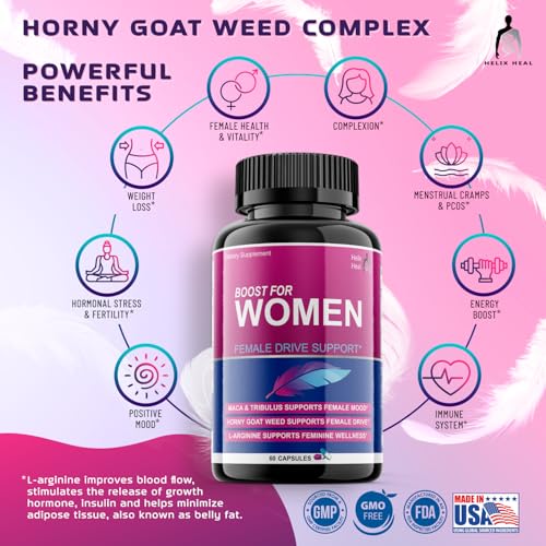 Helix Heal Libido Booster for Women Fast Acting with Horny Goat Weed - Female Desire Pills with Maca Root, Tribulus Terrestris, Ginseng and Hornygoatweed Women - Hormone Balance, Made in USA (60 ct) Helix Heal Au supplements