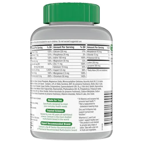 Centrum Silver Multivitamin for Adults 50 Plus, Multivitamin/Multimineral Supplement, Vitamin D3, B Vitamins, Gluten Free, Non-GMO Ingredients Centrum Au supplements