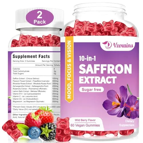 VZOXAINS 2 Pack Saffron Supplement Gummies, Sugar Free Saffron Extract with Magnesium VZOXAINS Au supplements