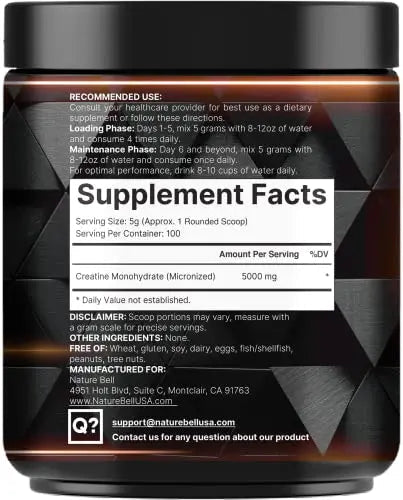 NatureBell Creatine Monohydrate Powder 500 Grams, 5000mg Per Serving NatureBell Au supplements