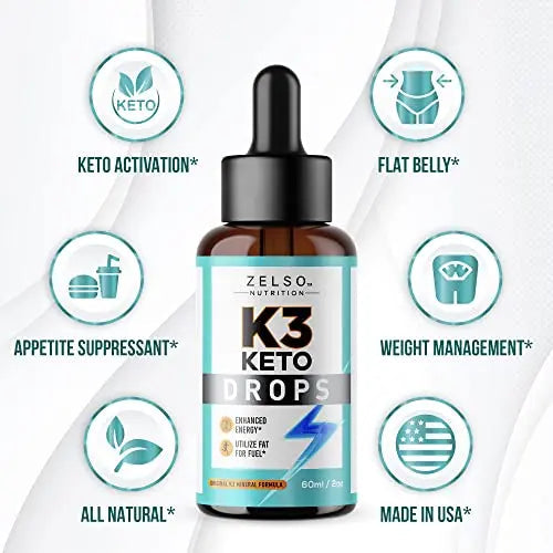 K3 Keto Drops for Weight Loss - Fat Burner & Metabolism Booster | Advanced Keto Carb ZELSO Au supplements