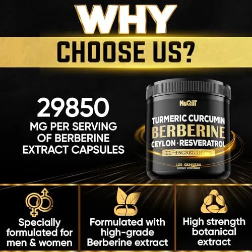 Berberine Supplement 14000mg Turmeric Curcumin 4500mg Trans-Resveratrol 4500mg Nuqiit Au supplements
