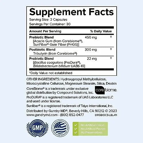 Gundry MD® Bio Complete 3 - Prebiotic, Probiotic, Postbiotic to Support Optimal Gut Health Gundry MD Au supplements
