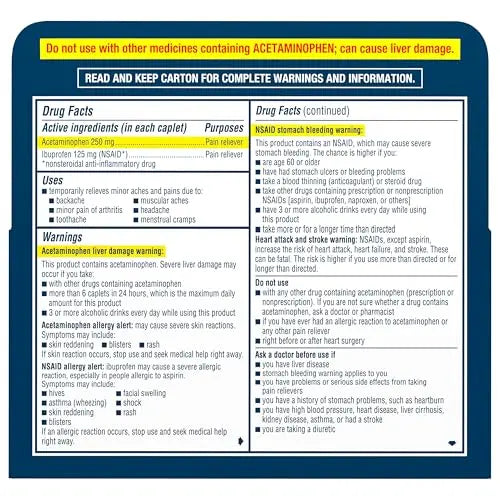 Advil Dual Action Back Pain Caplets Delivers 125mg Ibuprofen and 250mg Acetaminophen Per Dose for 8 Hours of Back Pain Relief - 144 Count Advil Au supplements