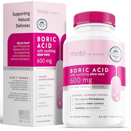 Thinbi Boric Acid Suppositories for Women w/Aloe Vera - BV Treatment & PH Balance Artnaturals Au supplements