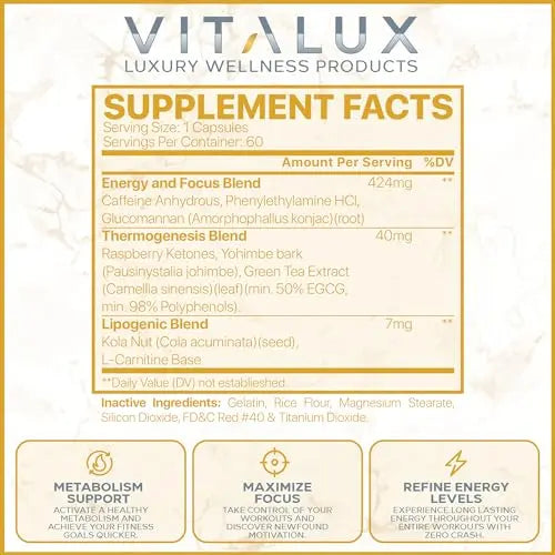VITALUX || Premium Thermogenic Energy Burn || Metabolism Support, Boost Energy Levels EPN Supplements Au supplements